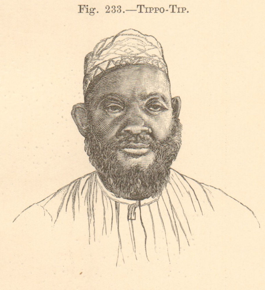 Tippu-Tip. Swahili–Zanzibari slave trader. Tanzania. SMALL 1885 old print